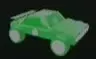 Green car construct viewed at an angle.