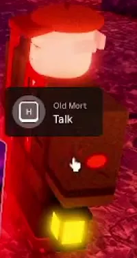 Old Mort wearing a brown hat and outfit beside a glowing yellow lantern.