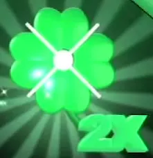 Green clover with 2X lettering used as the 2x Luck pass icon.