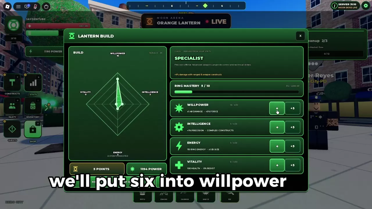 Lantern Build showing Ring Mastery level 5 and a current bar of 312 out of 2,200 XP.