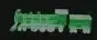 Green locomotive construct viewed from the side.