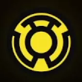 Yellow Lantern Corps emblem with a central yellow disc and segmented outer ring.
